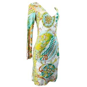EMILIO PUCCI V-Neck Abstract Print Long Sleeve Shift Mini Dress Size IT38